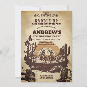 Invitation Fête d'anniversaire Western Cowboy Personnalisée