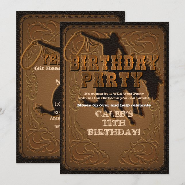 Invitation Fête d'anniversaire Western Cowboy Western sauvage (Devant / Derrière)
