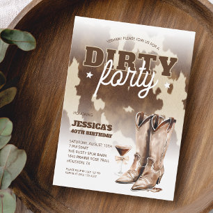Invitation Fête d'anniversaire western Cowgirl Dirty Forty 40