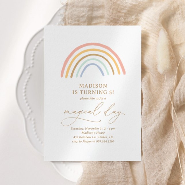 Invitation Fête d'anniversaire Whimsical Rose Rainbow Girl (Créateur téléchargé)