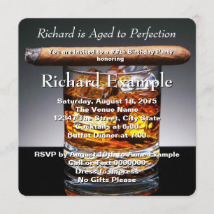 Invitation Fête d'anniversaire Whiskey et cigare
