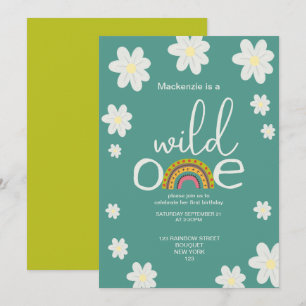 Invitation Fête d'anniversaire Wild One Rainbow Personnalisée