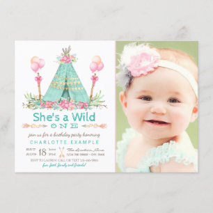Invitation Fête d'anniversaire Wild One Teepee Premier annive