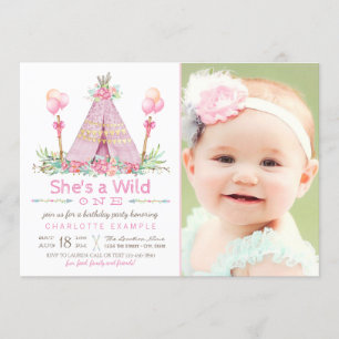 Invitation Fête d'anniversaire Wild One Tente rose Anniversai