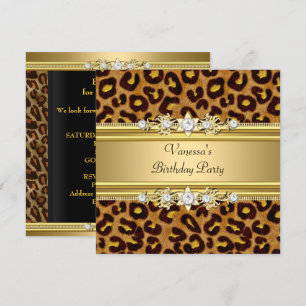 Invitation Fête d'anniversaire Wild Poster de animal Gold Noi