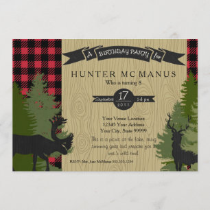 Invitation Fête d'anniversaire Woodland Forêt Plaid