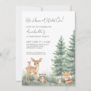 Invitation Fête d'anniversaire Woodland Wild One 1 an