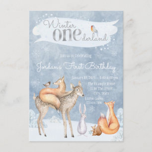 Invitation Fête d'anniversaire Woodland Winter ONEderland pou