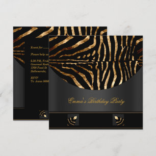 Invitation Fête d'anniversaire Zebra Black Gold Africa Wild 2