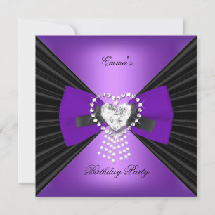 Invitation Fête d'anniversaire Zebra Elegant Noir pourpre Bow
