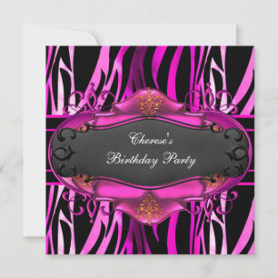 Invitation Fête d'anniversaire Zebra Hot rose Poster de anima