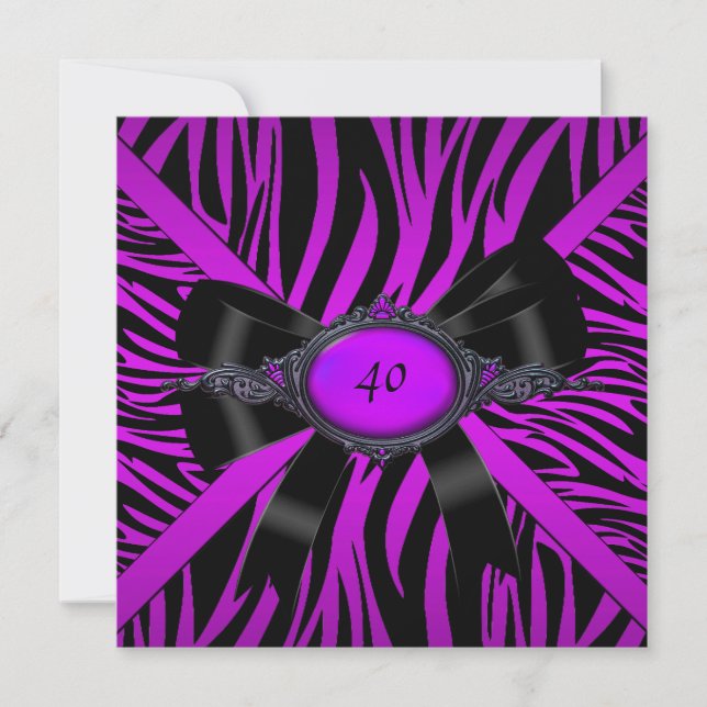 Invitation Fête d'anniversaire Zebra Magenta Purple (Devant)
