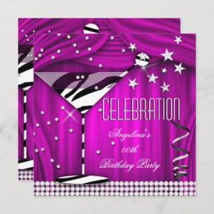 Invitation Fête d'anniversaire Zebra Purple Pink