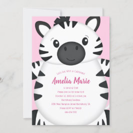 Invitation Fête d'anniversaire Zebra rose