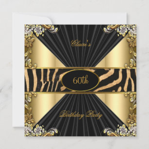 Invitation Fête d'anniversaire Zèbre Or Crème Léopard Noir