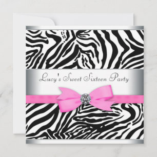 Invitation Fête d'anniversaire Zèbre Rose