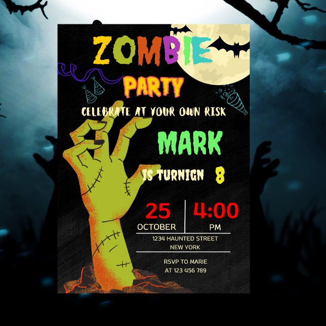 Invitation Fête d'anniversaire Zombie Halloween Enfants (zombie birthday invitation
halloween invitation
halloween birthday)