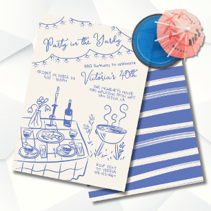 Invitation Fête dans le Yardy Hand Drawn BBQ Party