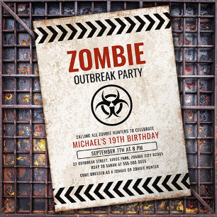 Invitation Fête d'apocalypse zombie avec texte grunge