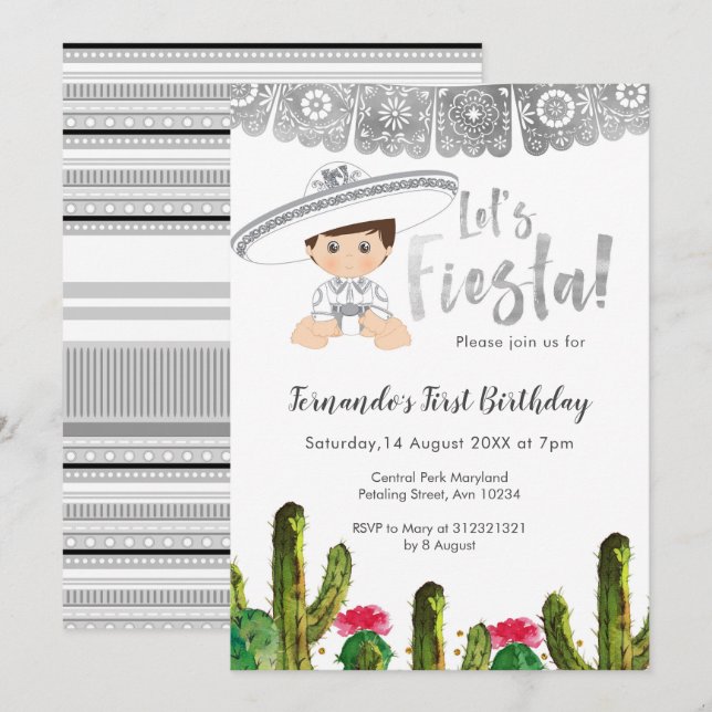 Invitation Fête d'argent charro enfant anniversaire (Devant / Derrière)