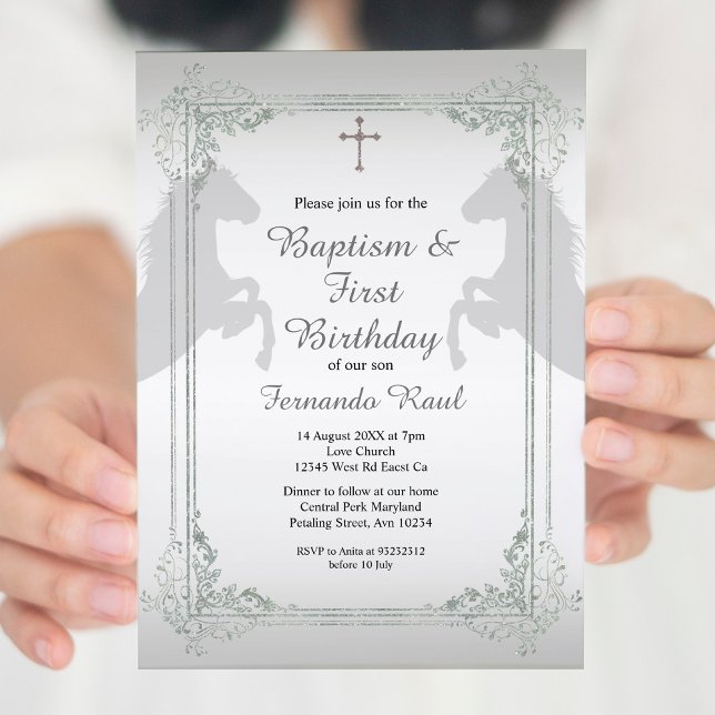 Invitation Fête d'argent et gris Baptême et anniversaire (Créateur téléchargé)