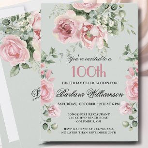 Invitation Fête de 100e anniversaire avec des roses élégantes