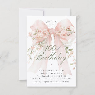Invitation FÊTE DE 100e ANNIVERSAIRE Élégant floral rose
