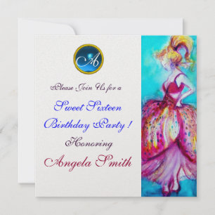 INVITATION FÊTE DE 16 ANS DE JEUNE FILLE CAPRICIEUSE GEMME MO