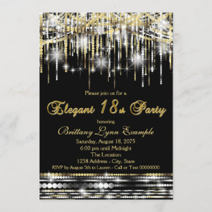 Invitation Fête de 18e anniversaire élégante Glam Black Gold