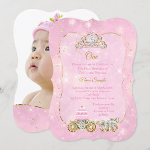 Invitation Fête de 1er anniversaire Cendrillon Pink Carriage