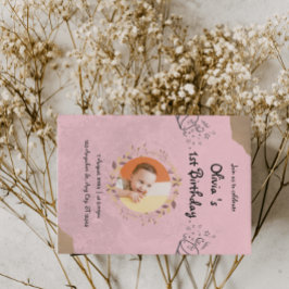 Invitation Fête de 1er anniversaire élégante rose mignonne