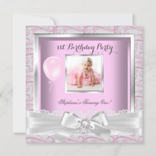 Invitation Fête de 1er anniversaire Filles Rose Diamants