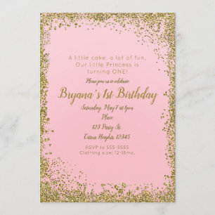 Invitation Fête de 1er anniversaire Rose Poudré et Paillettes
