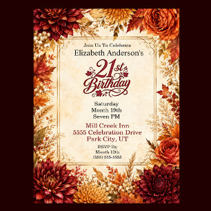 Invitation Fête de 21 ans Luxueuse d'Automne