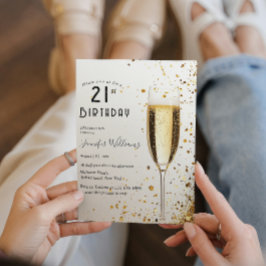 Invitation Fête de 21e anniversaire Elegant et Champagne Glas