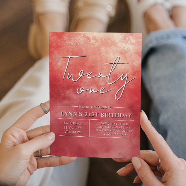 Invitation Fête de 21e anniversaire rouge simple et élégant (Créateur téléchargé)