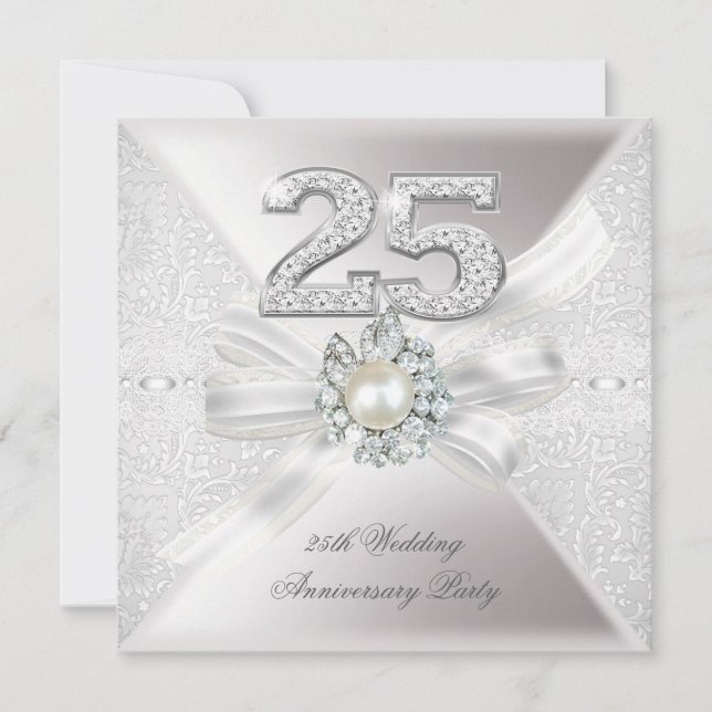 Invitation Fête de 25e anniversaire de mariage Perle Argent (Devant)