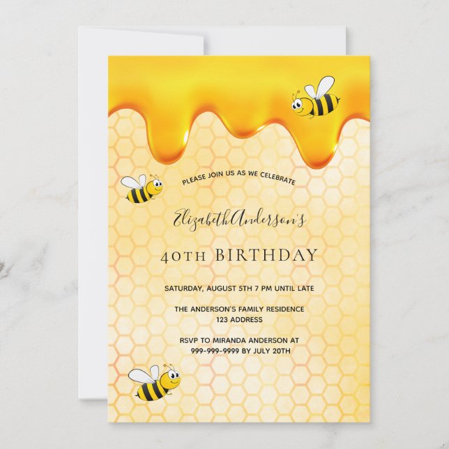 Invitation fête de 40e anniversaire nid d'abeilles (Devant)