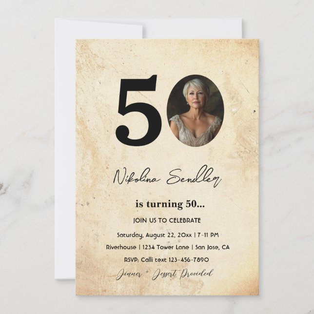 Invitation Fête de 50 ans, classique et formelle (Devant)