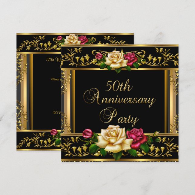 Invitation Fête de 50e anniversaire de mariage Rose Gold Vint (Devant / Derrière)