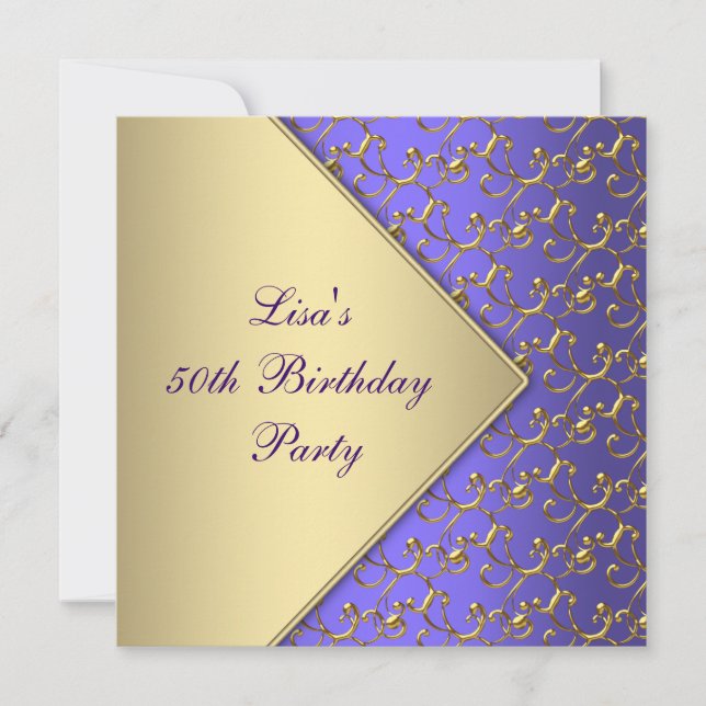 Invitation Fête de 50e anniversaire des femmes Gold Purple (Devant)