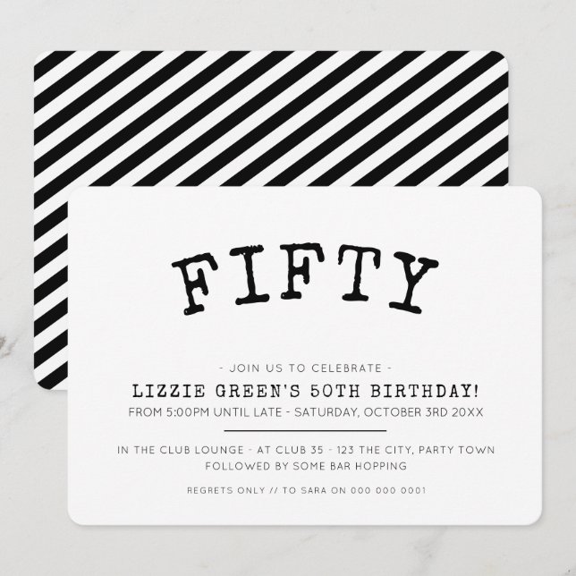 Invitation Fête de 50ème anniversaire simple moderne minimali (Devant / Derrière)