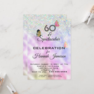 Invitation Fête de 60 ans et papillons scintillants spectacul