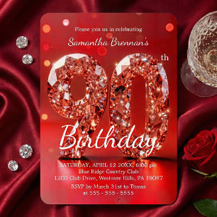 Invitation Fête de 90 ans de diamant rouge élégant avec glamo