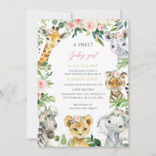 Invitation Fête de Baby Shower Animaux de la Jungle