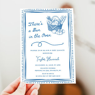 Invitation Fête de Baby Shower Bébé Bleu Dessiné dans le Four