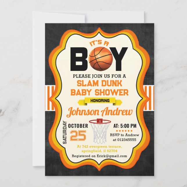 Invitation Fête de Baby shower de basket-ball All Star (Devant)