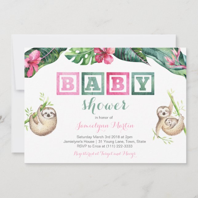 Invitation Fête de Baby shower de feuillage luxuriant à fente (Devant)