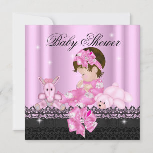 Invitation Fête de Baby Shower Fille Rose Broderie Anglaise N
