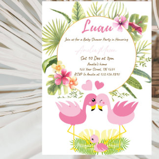 Invitation Fête de Baby Shower Flamant Tropical